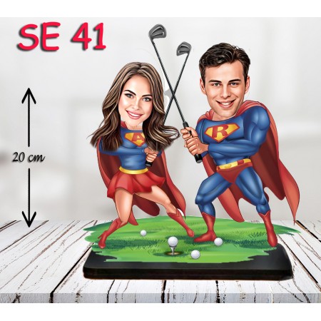 kişiye ozel golf oynayan superman çift